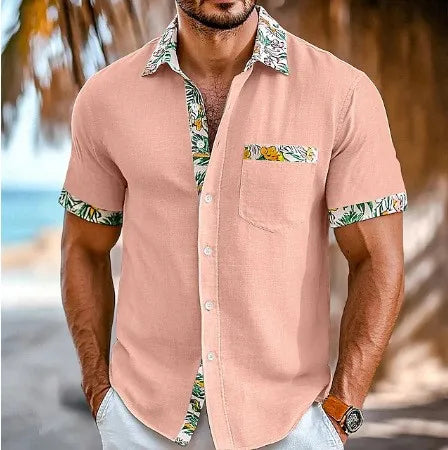 Chemise Homme à Manches Courtes & Poche - Imprimé Tropical