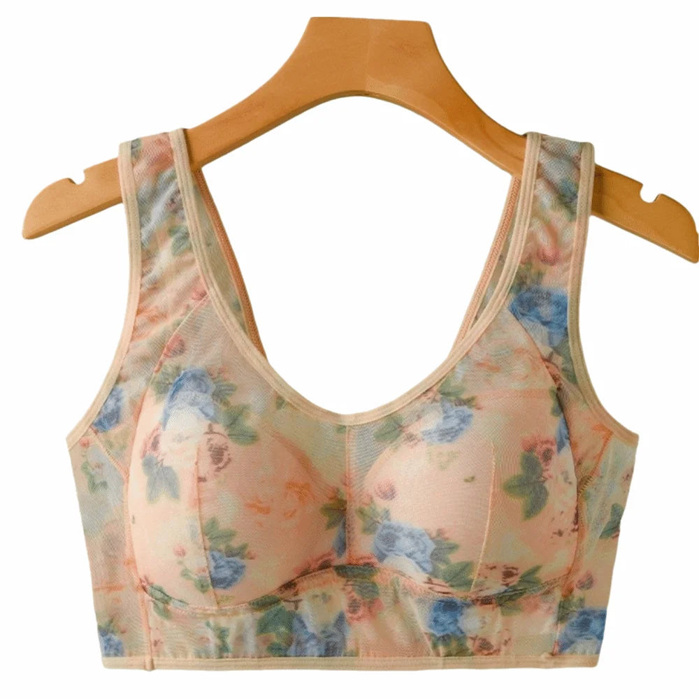Brassière Push-Up Femme Florale Sans Armatures ni Agrafes - Douce & Confortable