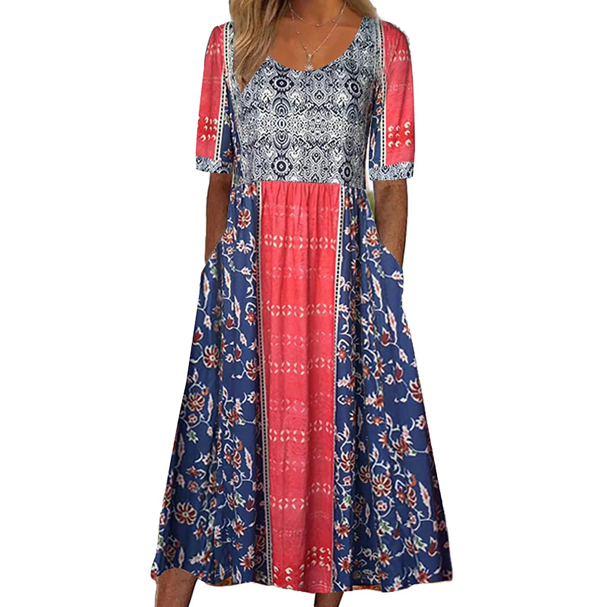 Robe Mi-Longue à Imprimé Boho avec Manches