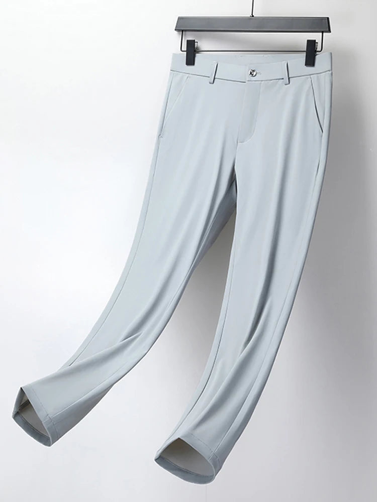 Pantalon d'été homme en soie glacée extensible — coupe cintrée