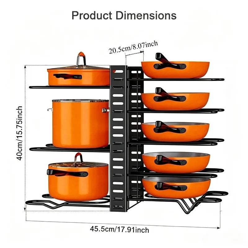Organisateur de Casseroles et Poêles à 8 Niveaux Réglables – Support Métallique Double Face – Rangement Cuisine Gain de Place