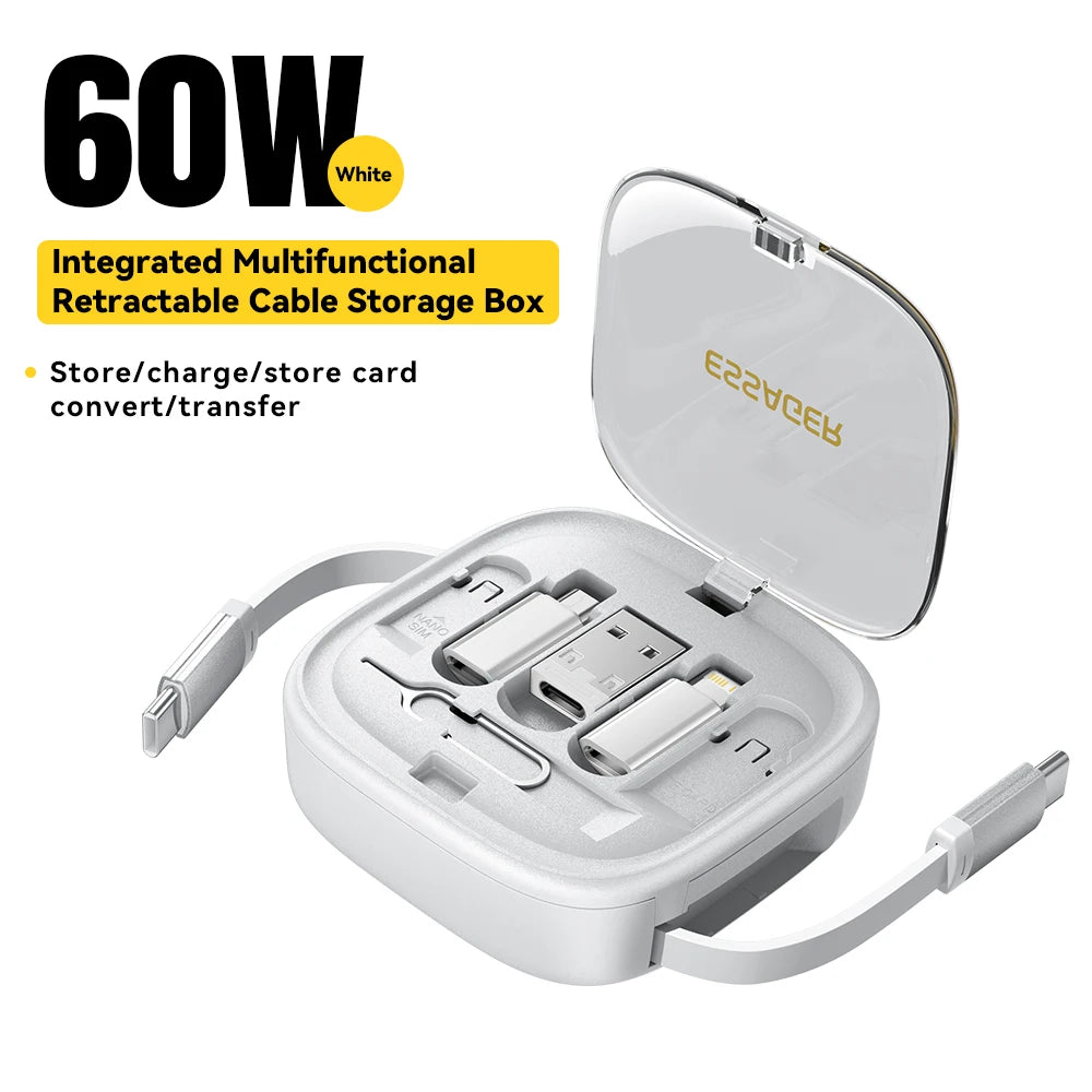 Câble Charge Rapide 60W USB-C, Lightning & Micro avec Boîtier Rangement Voyage