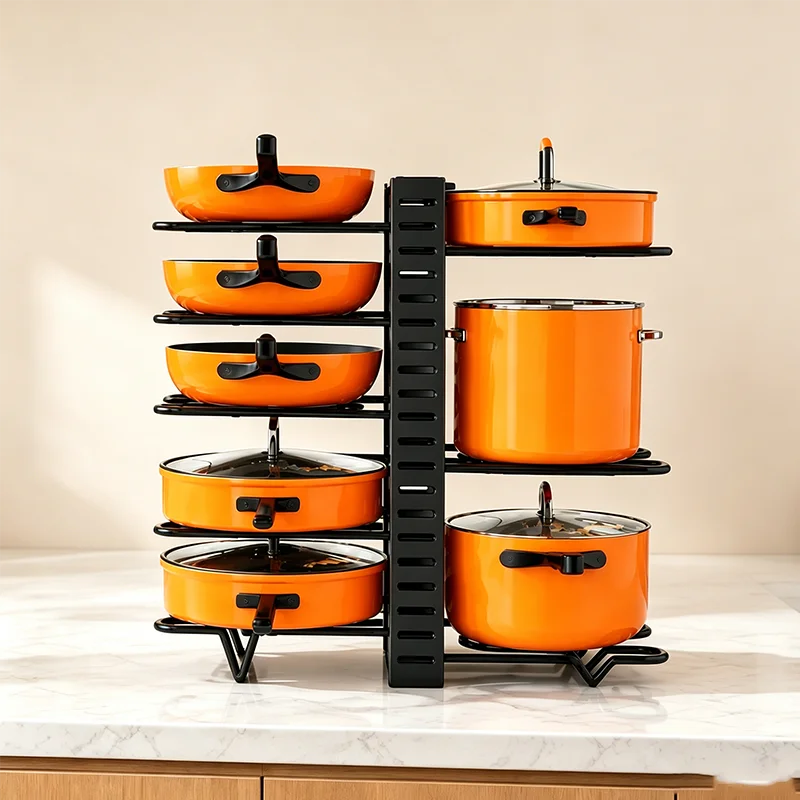 Organisateur de Casseroles et Poêles à 8 Niveaux Réglables – Support Métallique Double Face – Rangement Cuisine Gain de Place