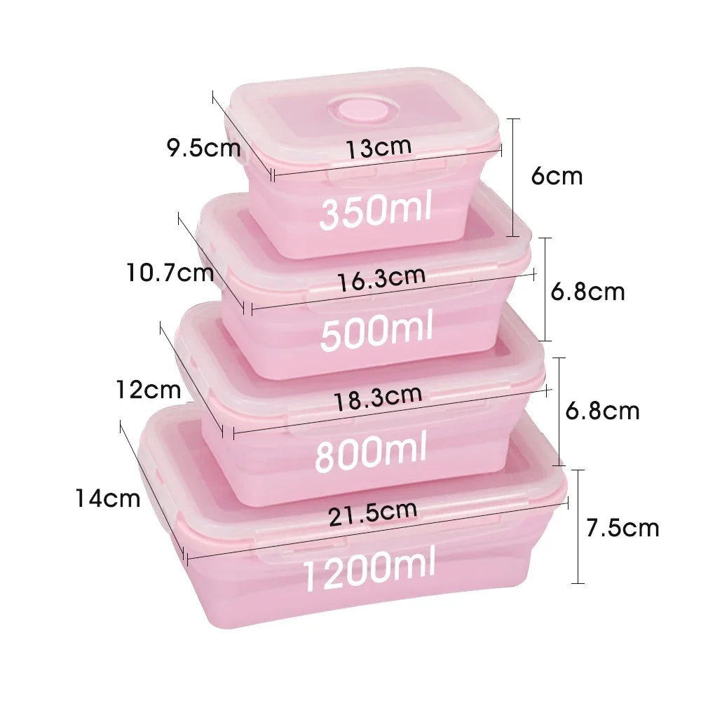 Lot de 4 Boîte de Conservation Pliables & Micro-Ondables en Silicone