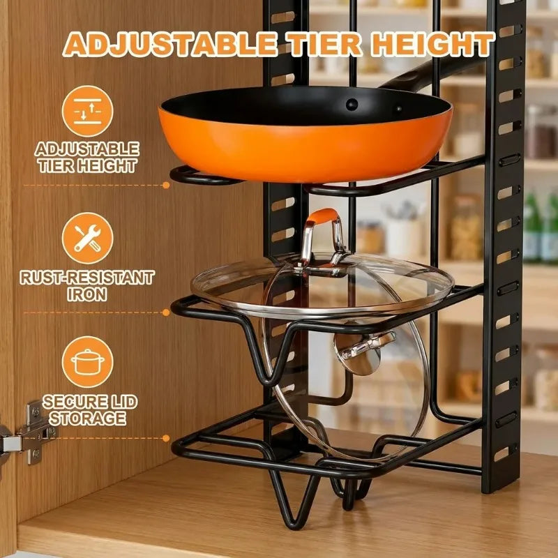 Organisateur de Casseroles et Poêles à 8 Niveaux Réglables – Support Métallique Double Face – Rangement Cuisine Gain de Place
