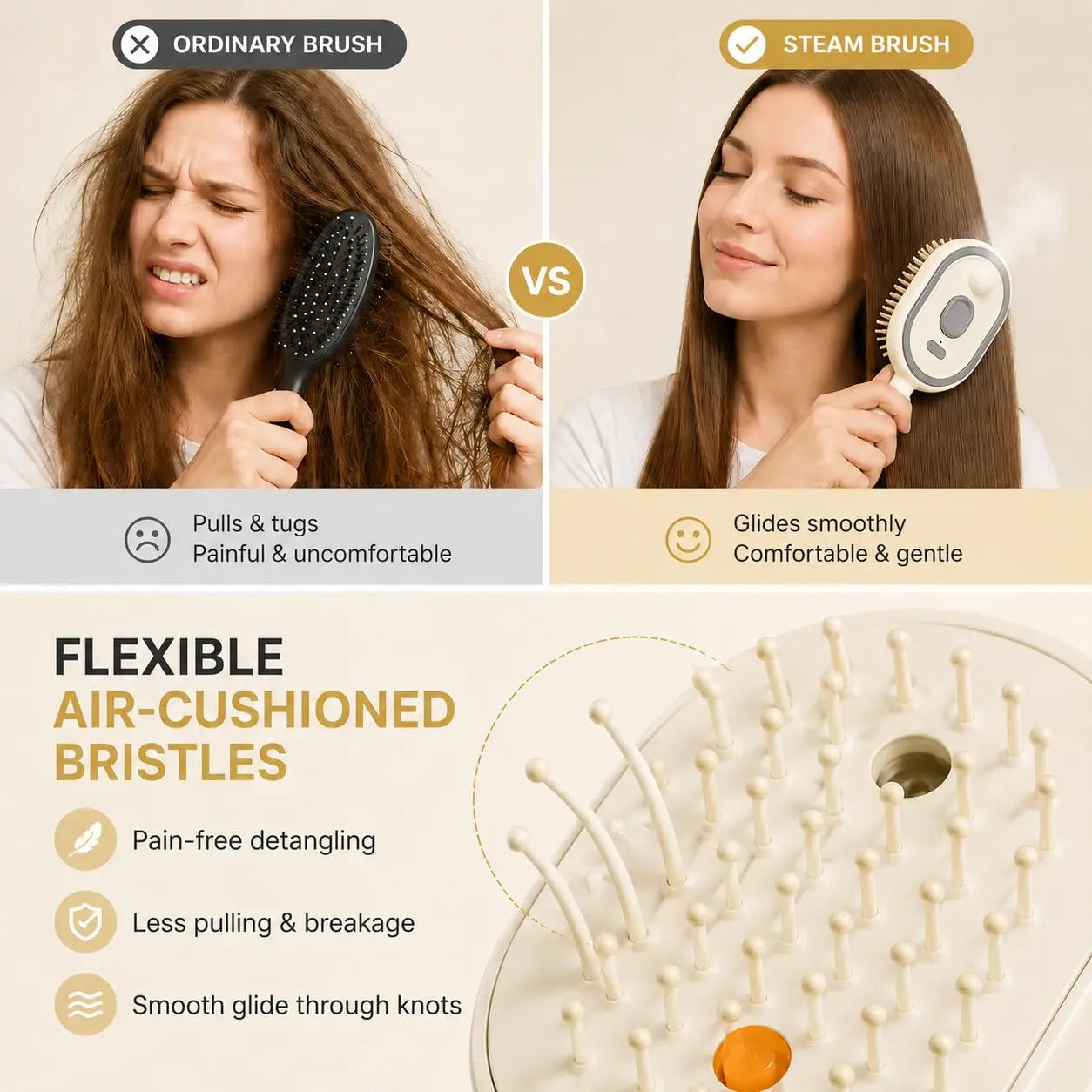 Brosse à Cheveux Électrique Vapeur – Brume Ionique, Réservoir d’Huile & Autonettoyante