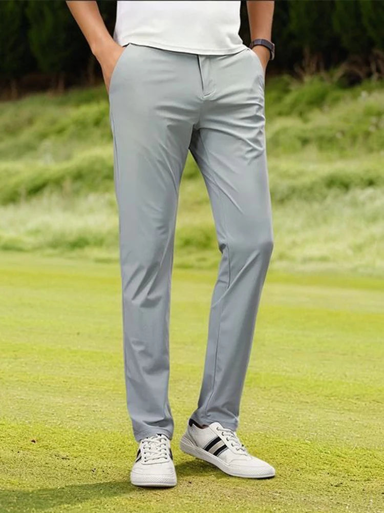 Pantalon d'été homme en soie glacée extensible — coupe cintrée