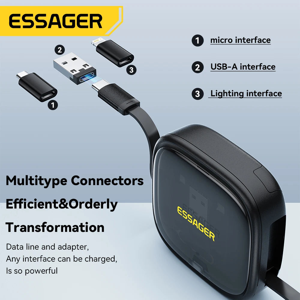 Câble Charge Rapide 60W USB-C, Lightning & Micro avec Boîtier Rangement Voyage