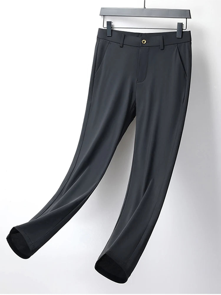 Pantalon d'été homme en soie glacée extensible — coupe cintrée