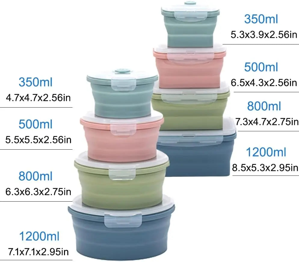 Lot de 4 Boîte de Conservation Pliables & Micro-Ondables en Silicone