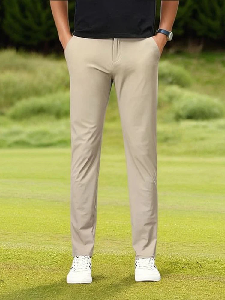 Pantalon d'été homme en soie glacée extensible — coupe cintrée