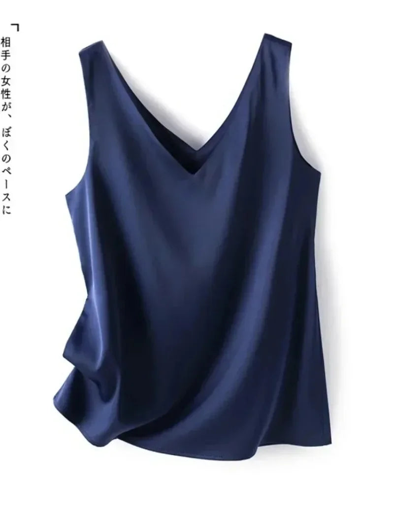 Débardeur en Satin Intemporel Col V Avant & Arrière