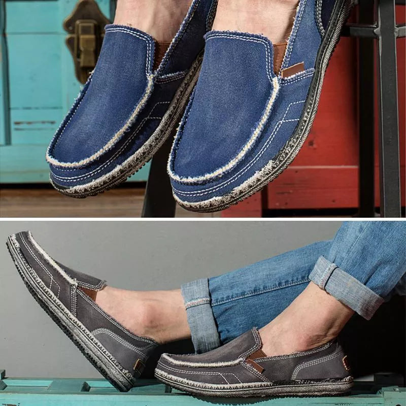 Mocassins en toile denim délavé
