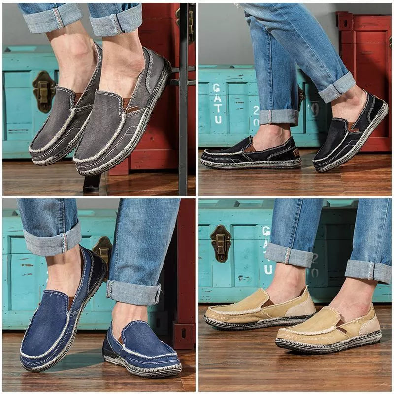 Mocassins en toile denim délavé