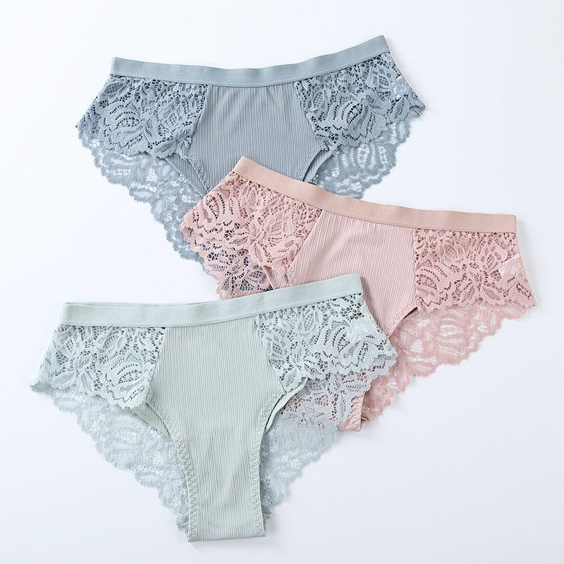 Lot de 3 Culottes féminines en coton à dentelle