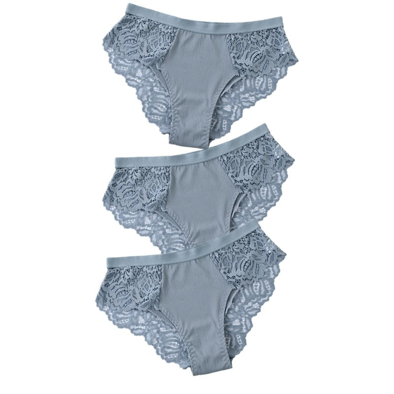 Lot de 3 Culottes féminines en coton à dentelle