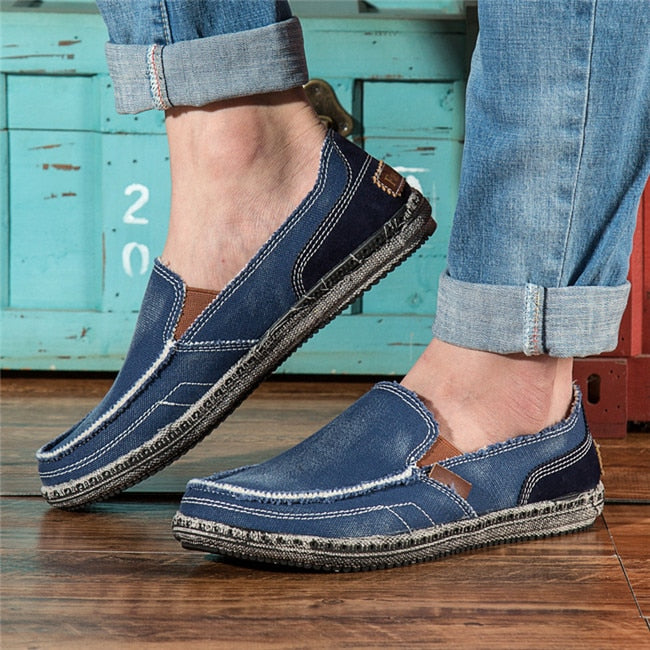Mocassins en toile denim délavé