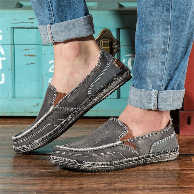 Mocassins en toile denim délavé