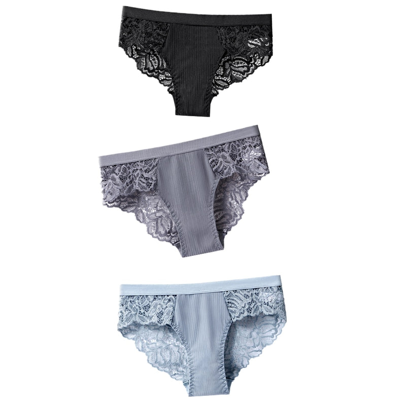 Lot de 3 Culottes féminines en coton à dentelle