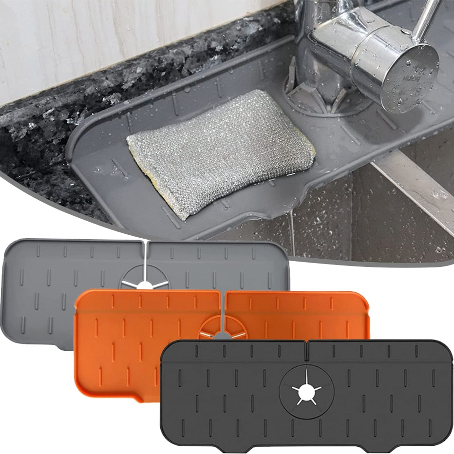 Tapis De Robinet En Silicone Pour Évier - Avec Plateau, Tampon De Vidange Et Porte-Savon - Pour Comptoir De Cuisine