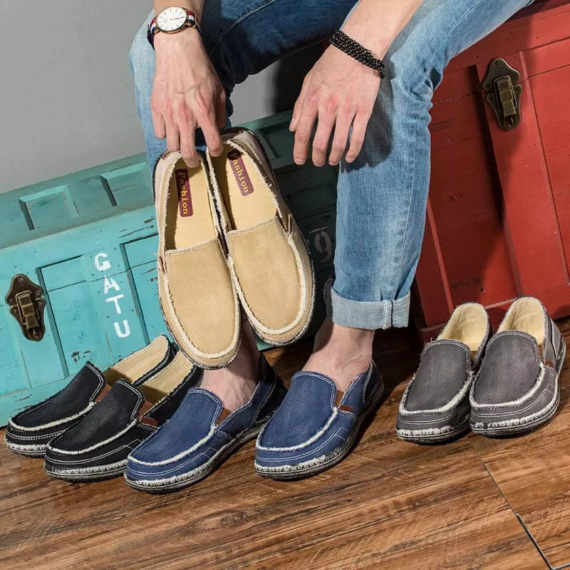 Mocassins en toile denim délavé