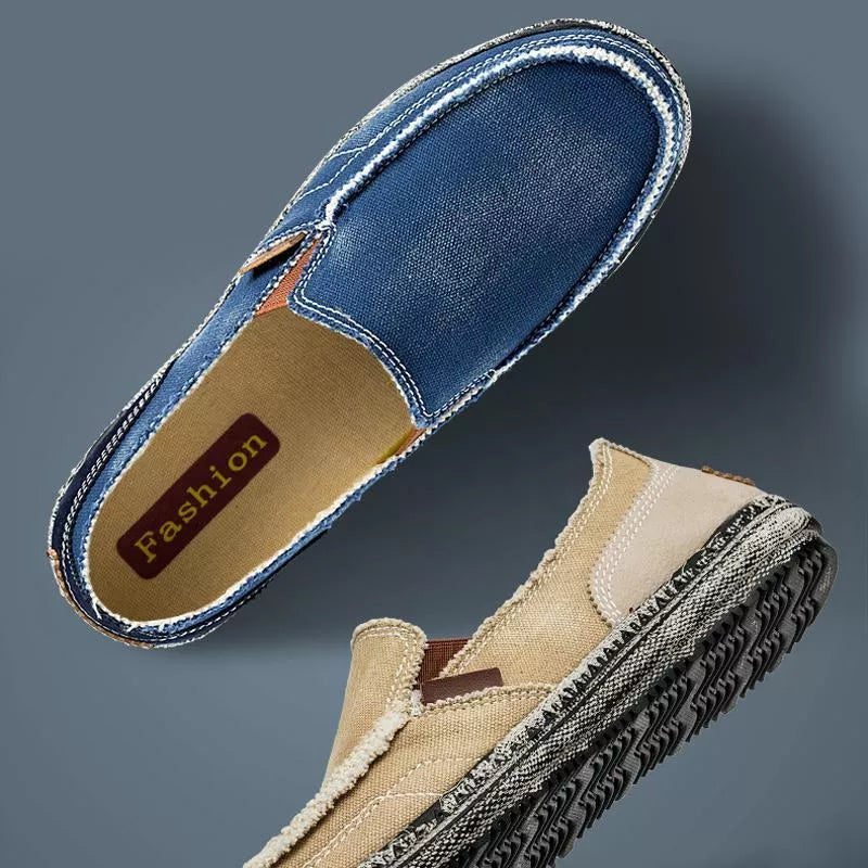 Mocassins en toile denim délavé